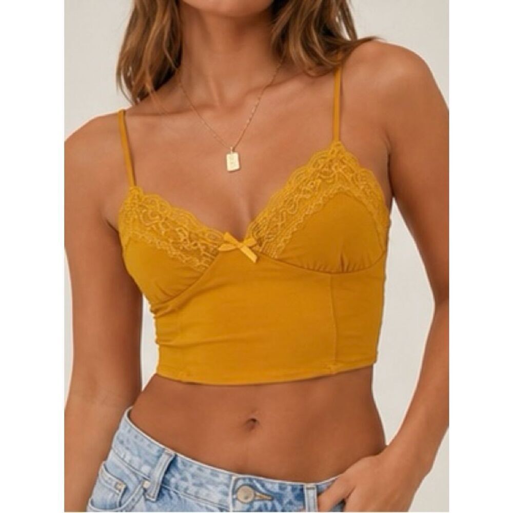 Princess Polly Mustard Lace Trim Bralette Top Size 6 US / AU 10